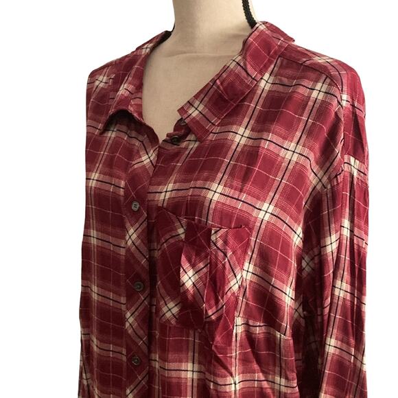 Amazon women long sleeve button down plaid shirt cut out back plus size curvy 1X - Picture 9 of 12